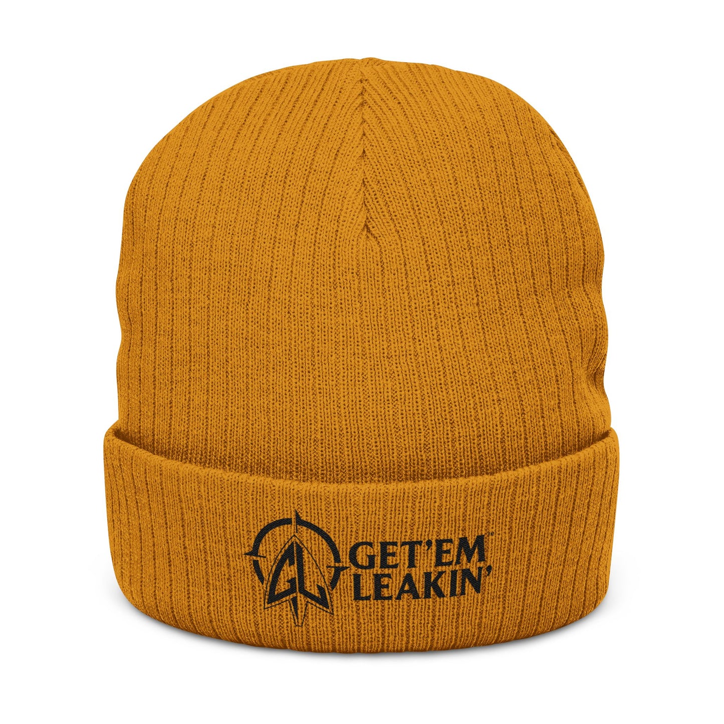 Ribbed Knit Beanie — Embroidered "Get 'Em Leakin'" Logo Winter Hat