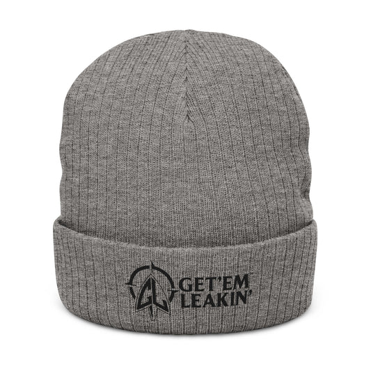 Ribbed Knit Beanie — Embroidered "Get 'Em Leakin'" Logo Winter Hat